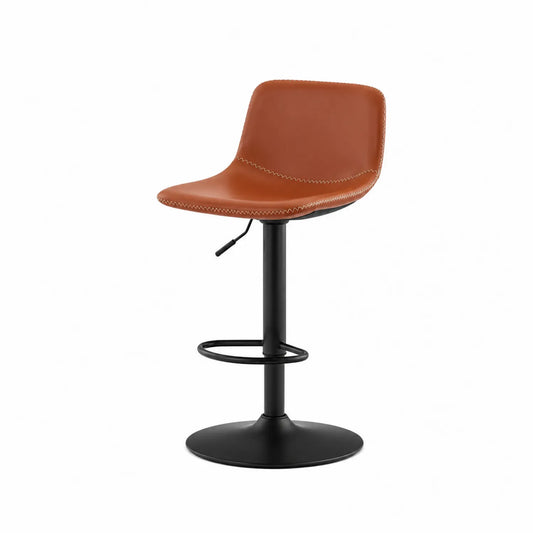 Taburete Ajustable de Cuero Sintético Marrón y Metal Negro
