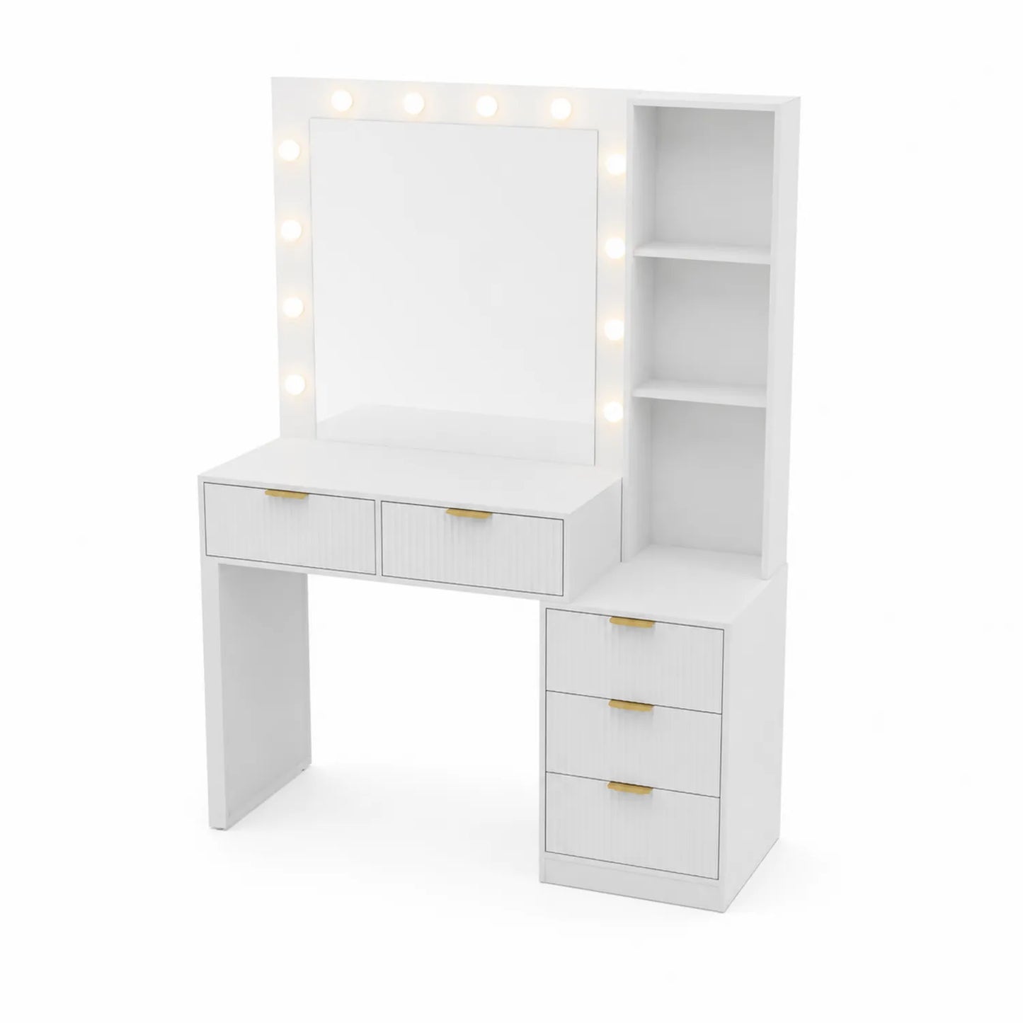 Tocador de madera con espejo y luces LED Blanca
