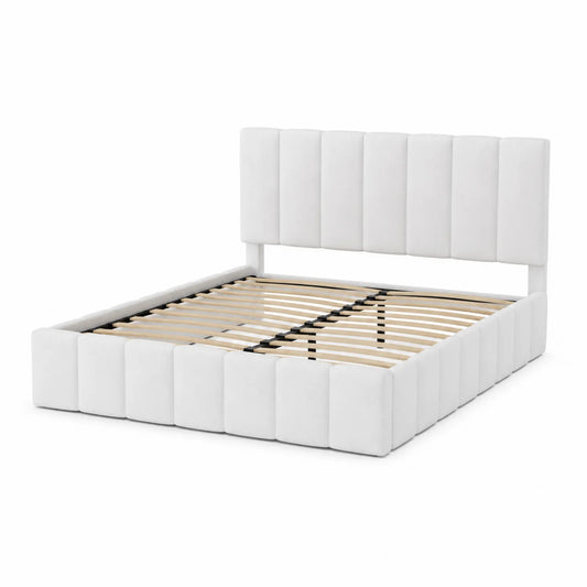 Cama tapizada de madera y poliéster blanca 200x160 cm