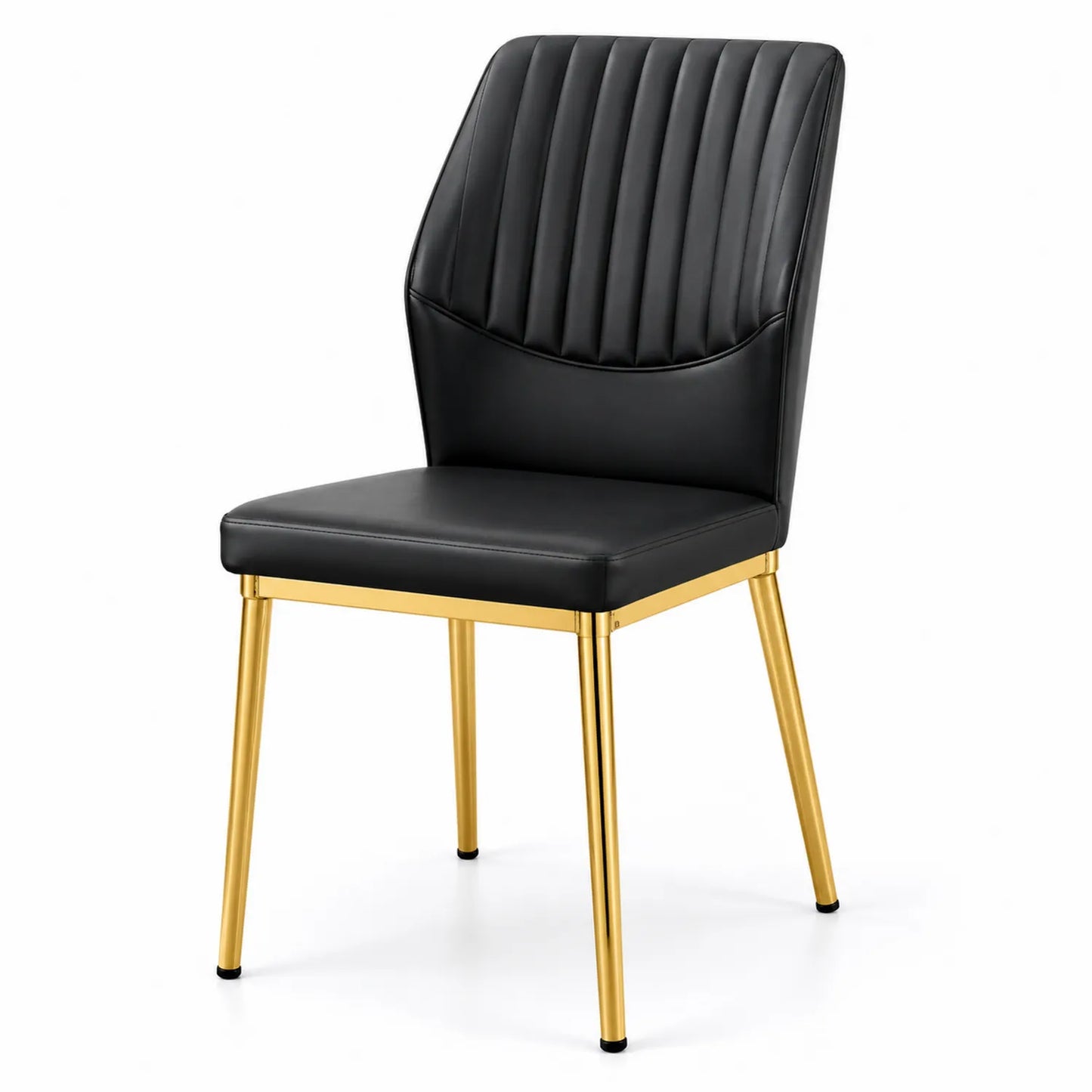 Silla de piel sintética negra con patas de metal dorado