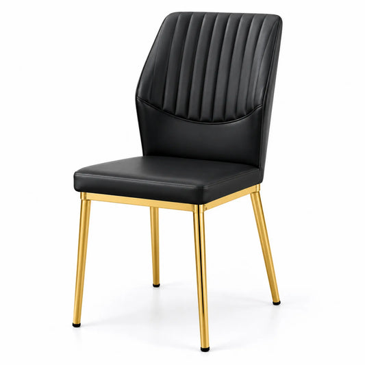 Silla de piel sintética negra con patas de metal dorado