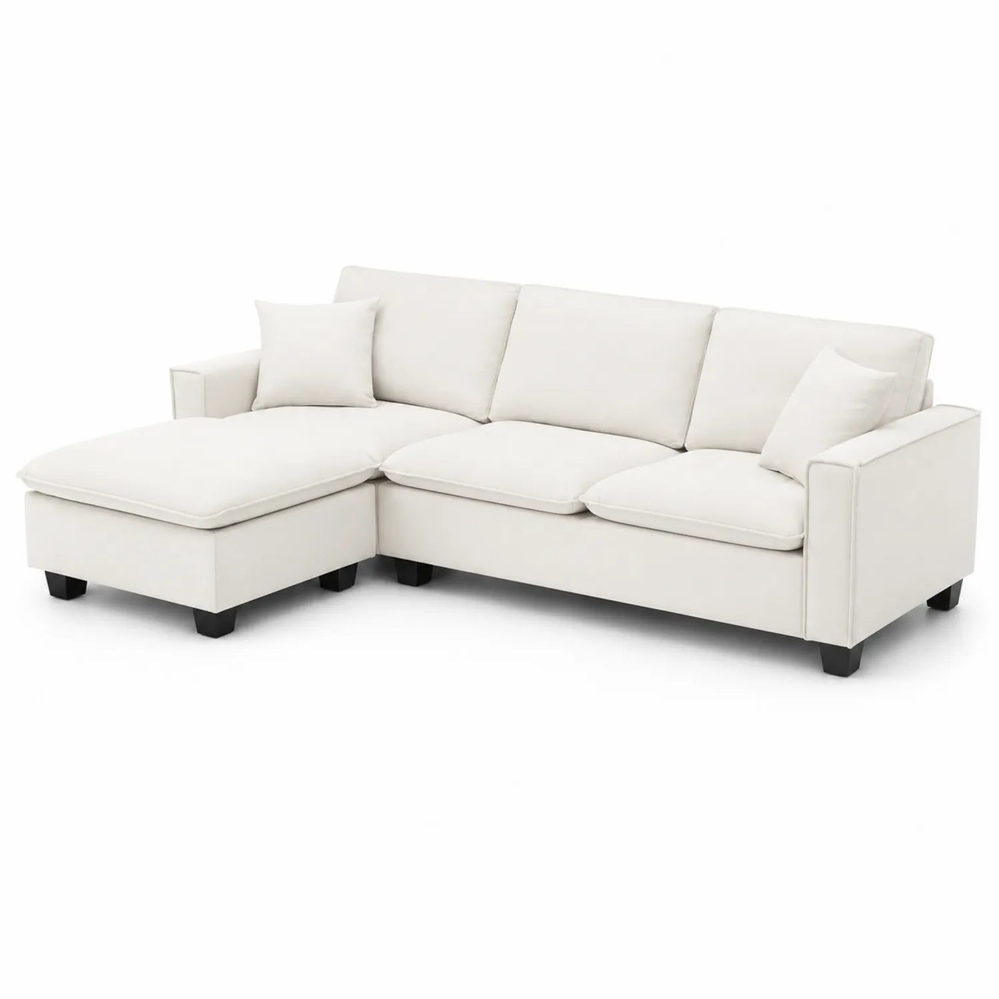 Sofá Seccional de Tela Beige con Chaise Longue