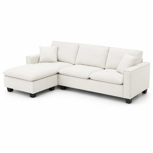 Sofá Seccional de Tela Beige con Chaise Longue
