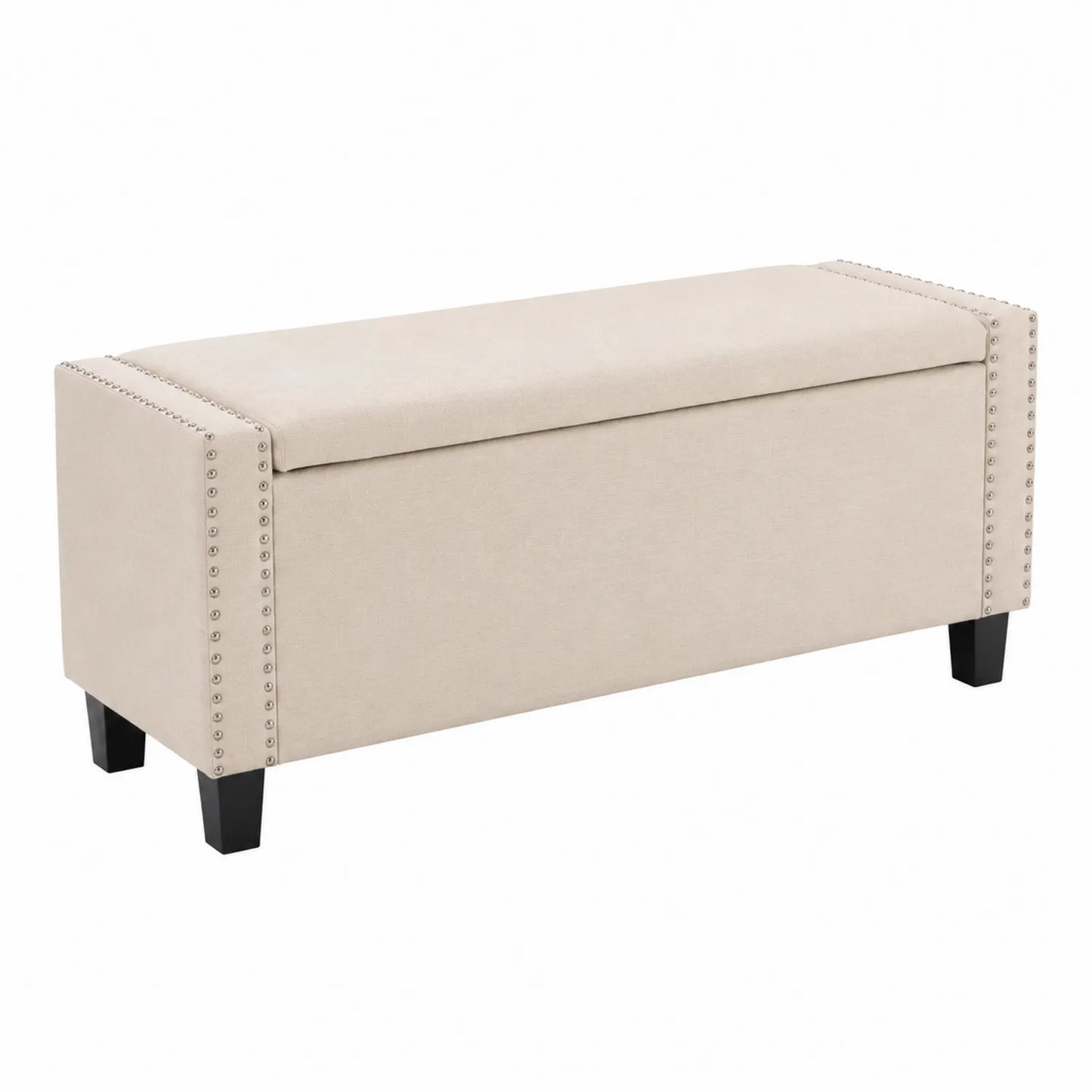 Banco de almacenamiento tapizado en poliéster beige con patas de madera