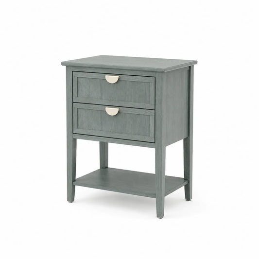 Mesita de Noche de Madera de Roble con 2 Cajones Gris