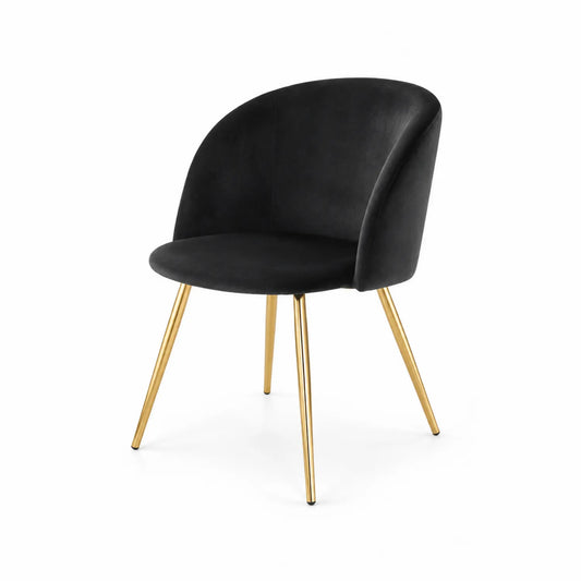 Silla de terciopelo negro con patas doradas