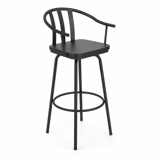 Taburete alto de metal negro con respaldo curvo