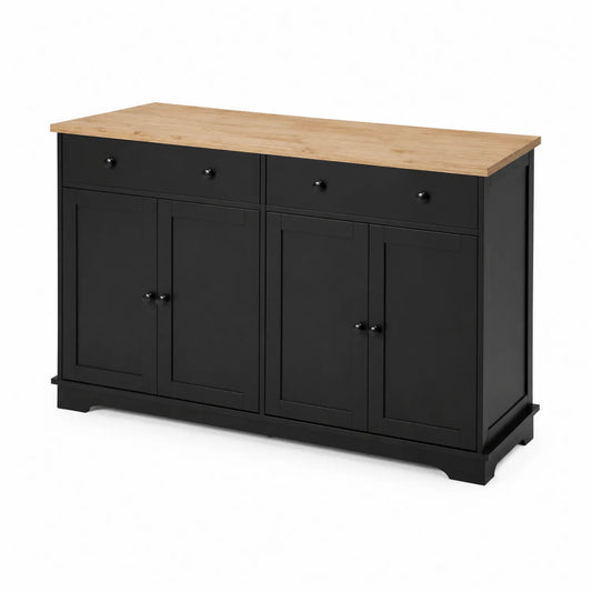 Aparador Negro con Superficie de Madera de Roble 120x40x80 cm
