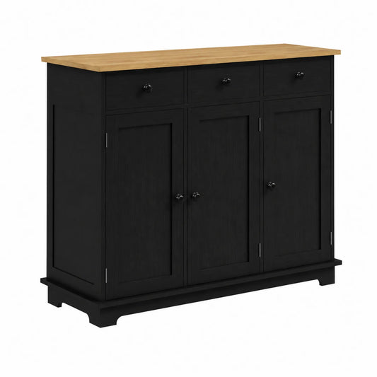 Aparador de Madera Negro con Superficie de Roble 120x35x90 cm