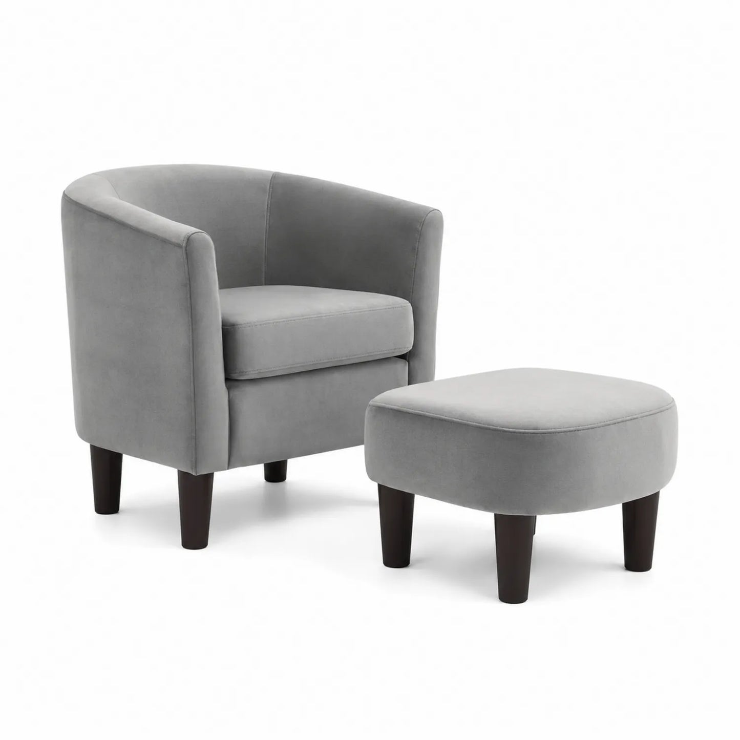 Sillón y Reposapiés de Terciopelo Gris con Patas de Madera