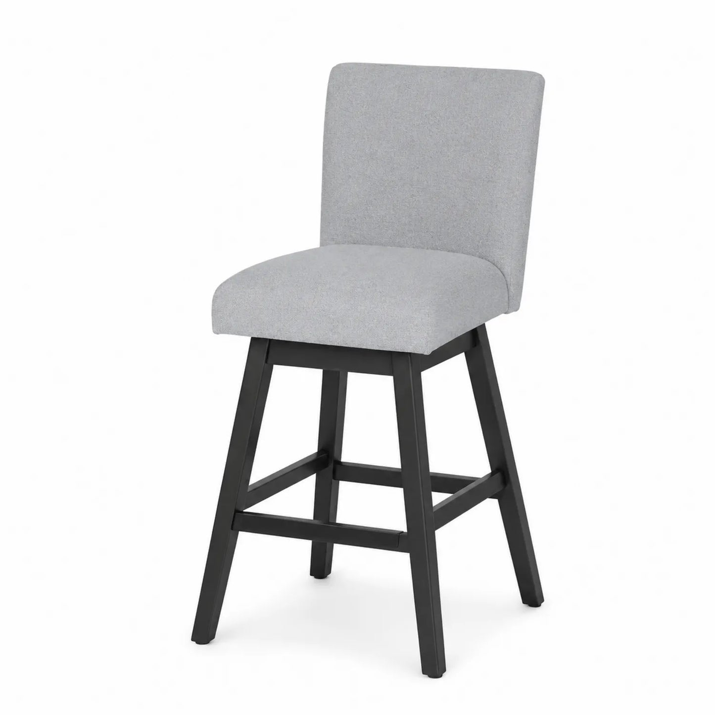Taburete de tela gris con patas de madera