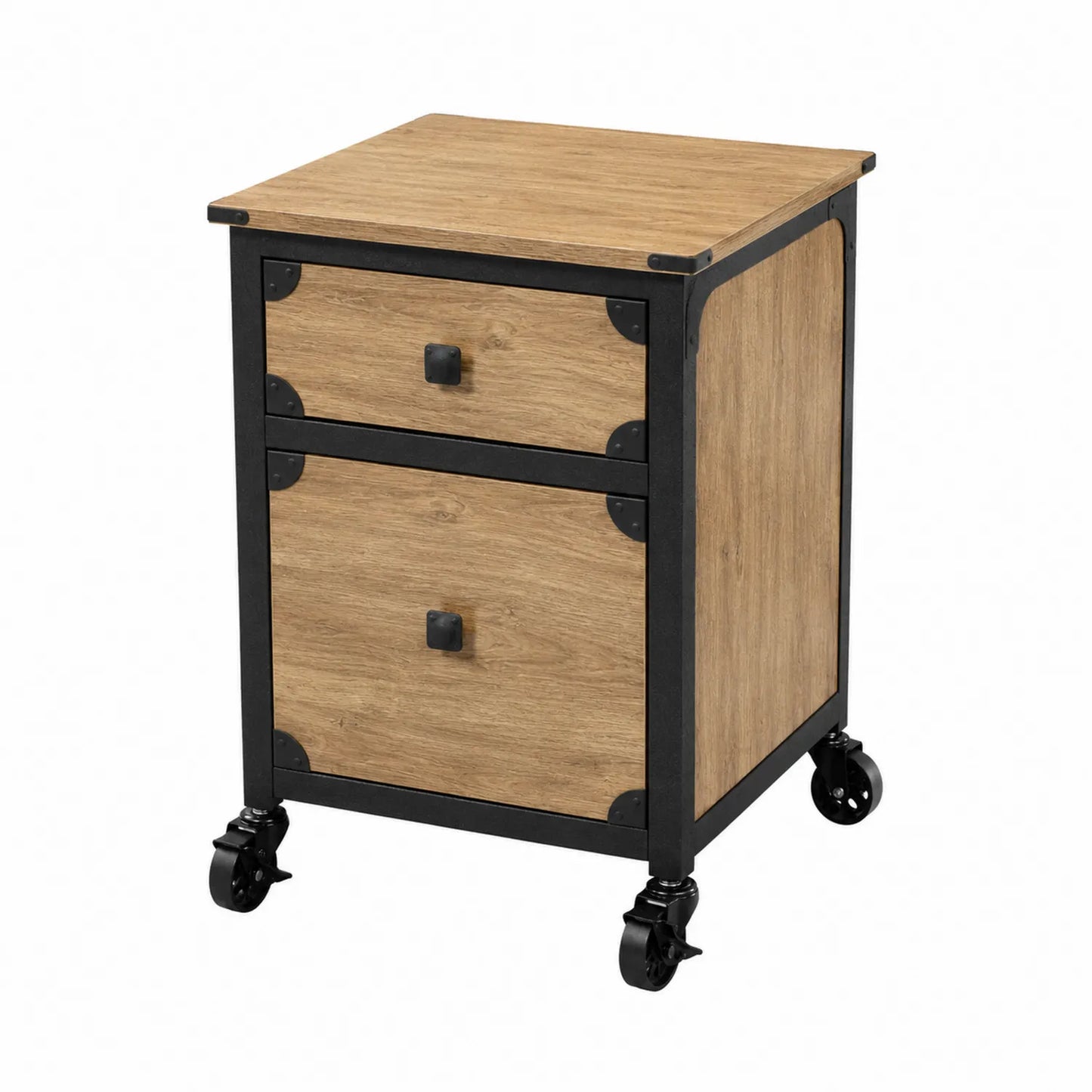 Cajonera de MDF y Acero con Ruedas Marrón y Negro 2 Cajones