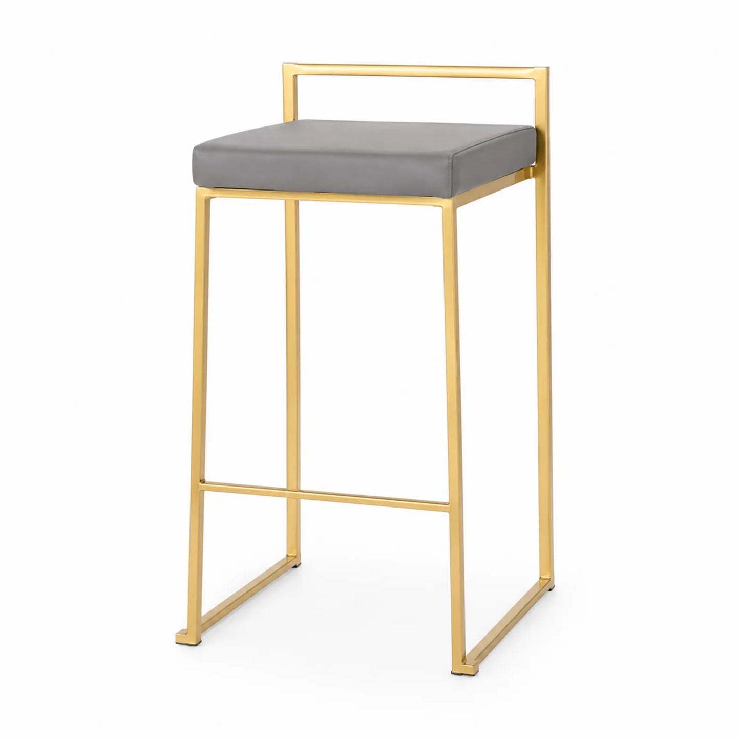 Taburete de barra con asiento de PU gris y base de acero