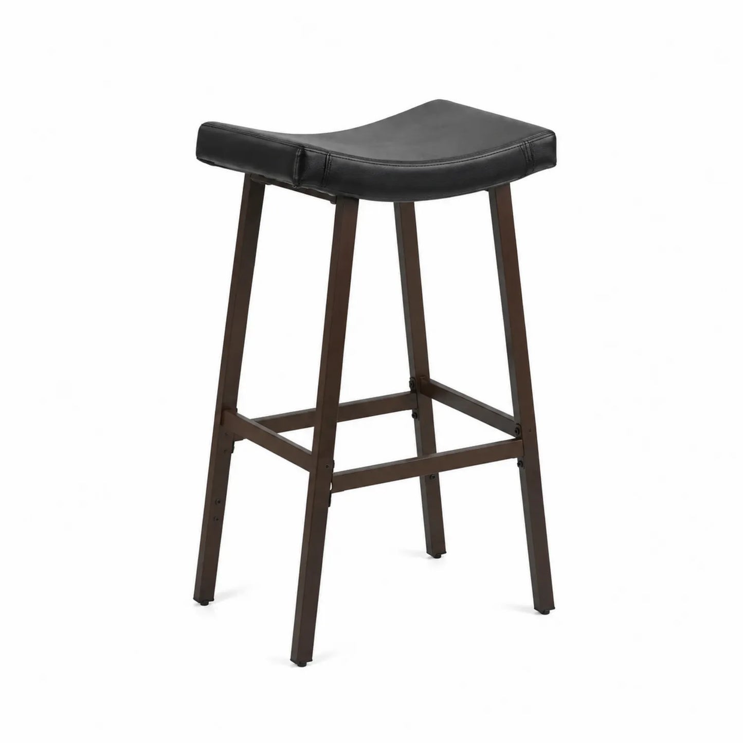 Taburete de bar con estructura de metal y asiento de cuero PU negro