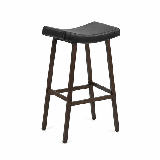 Taburete de bar con estructura de metal y asiento de cuero PU negro