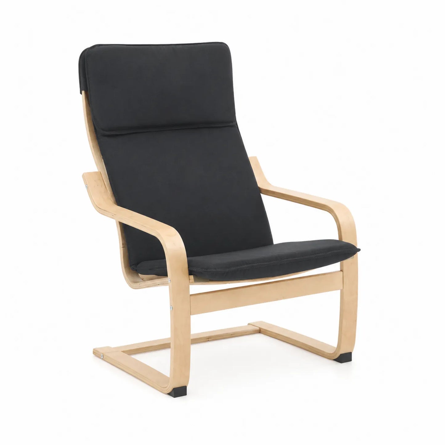 Silla de madera con cojín de poliéster negro