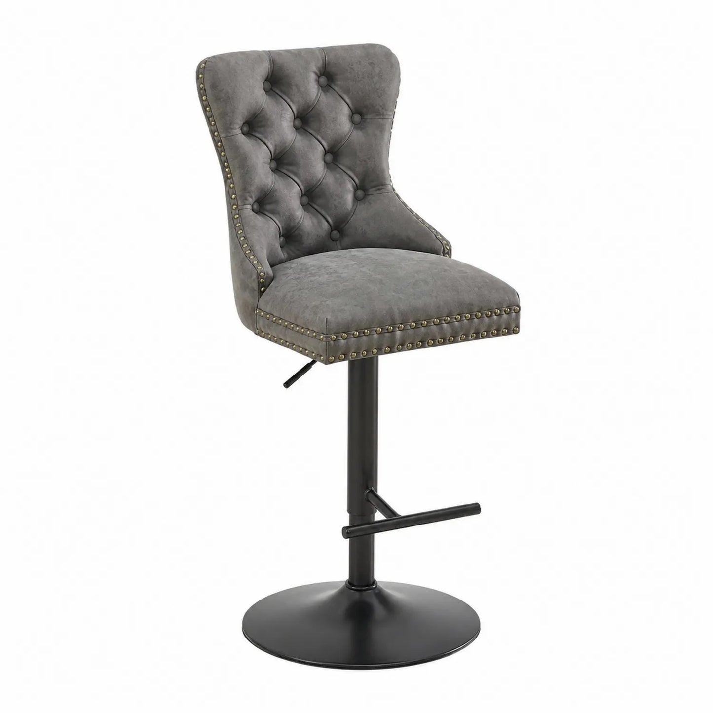 Silla de Barra de Acero y Microfibra Gris con Ajuste de Altura