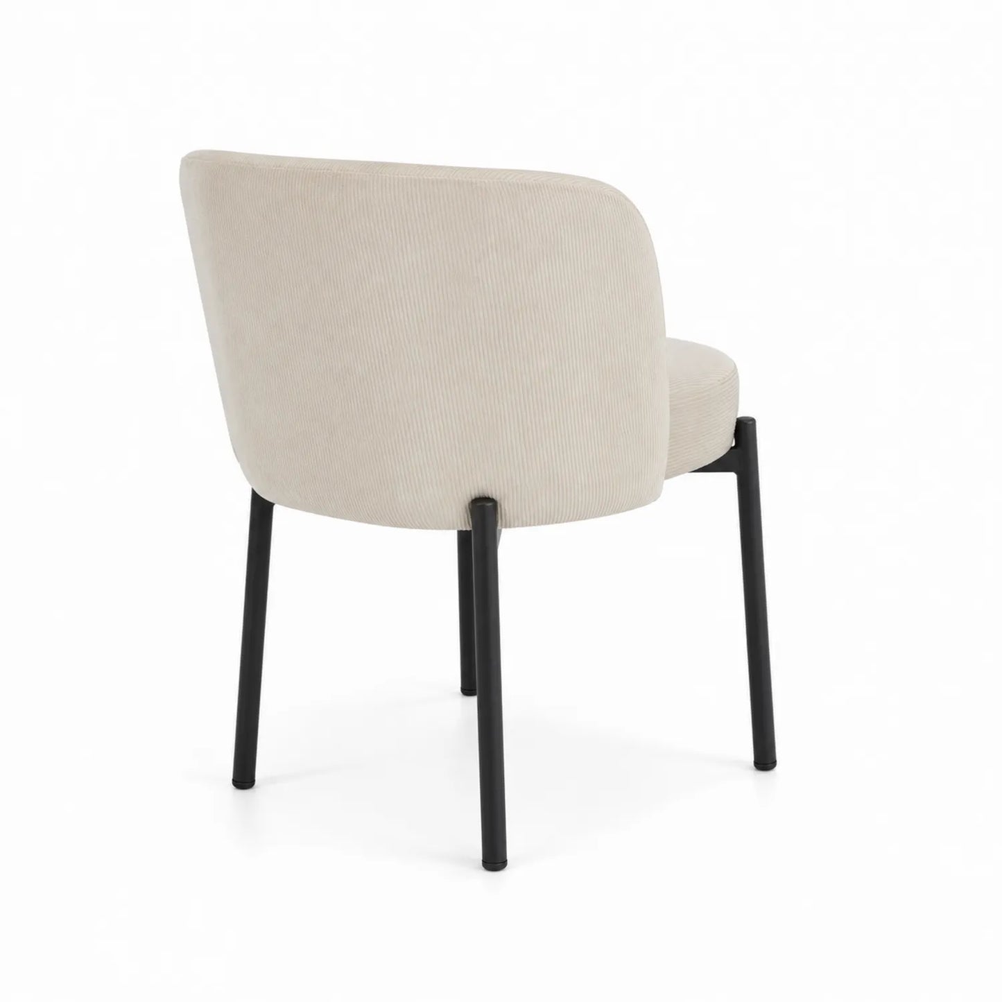 Silla de comedor de pana beige con patas de metal negras