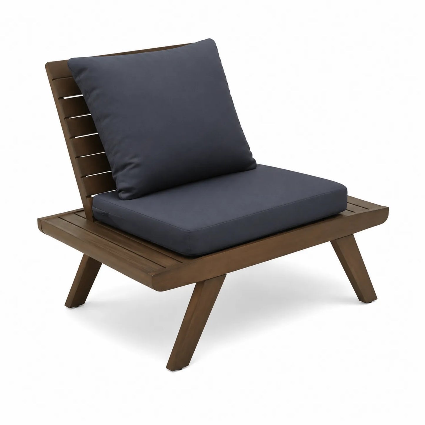 Silla de madera de acacia con cojines azul oscuro