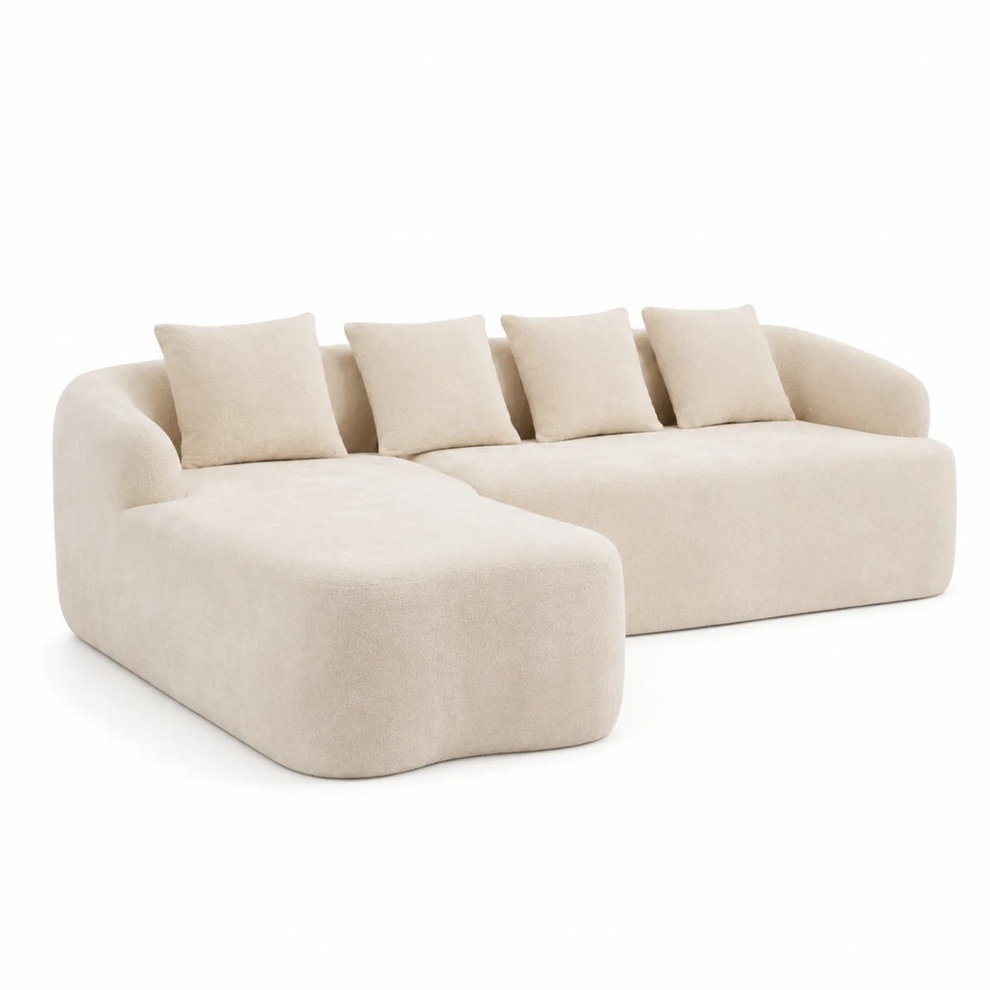 Sofá modular en forma de L beige con tela de chenilla