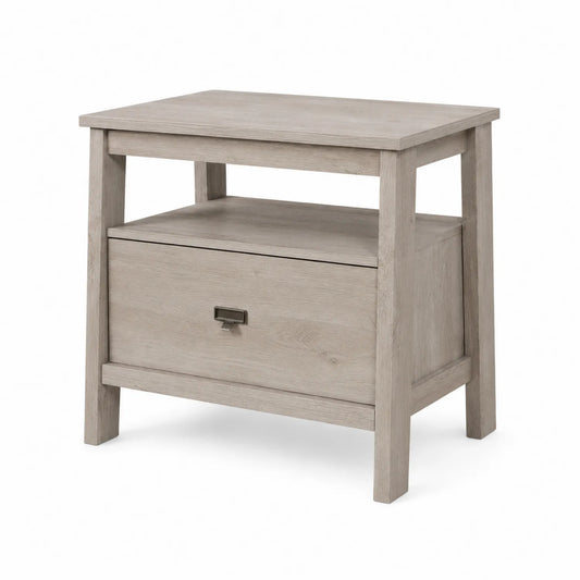 Mesita de Noche de Madera Maciza Gris Claro con Cajón y Estante