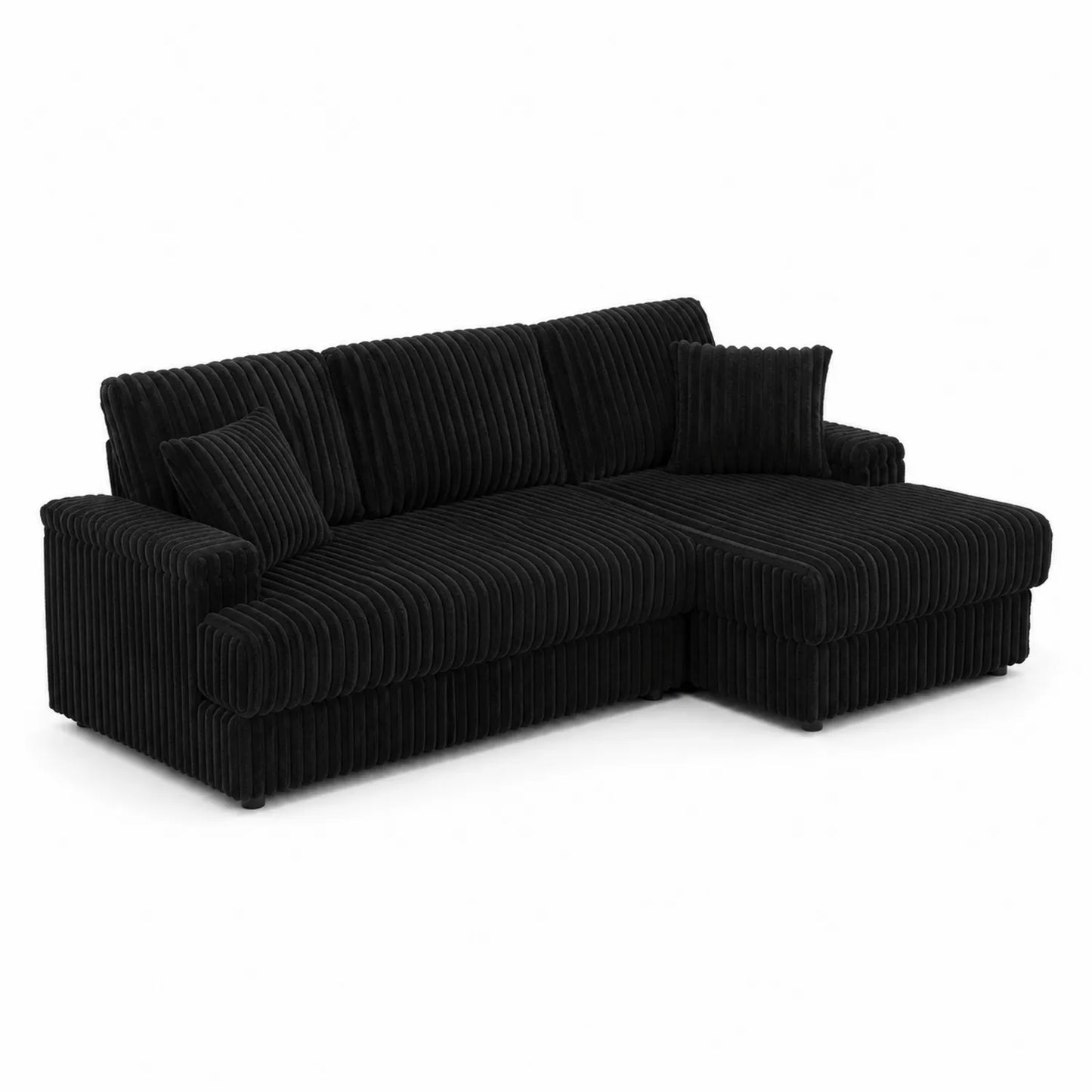 Sofá Chaise Longue de Terciopelo Negro con Cojines