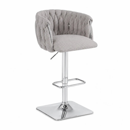 Taburete de Bar Ajustable de Tela y Acero Cromado Gris