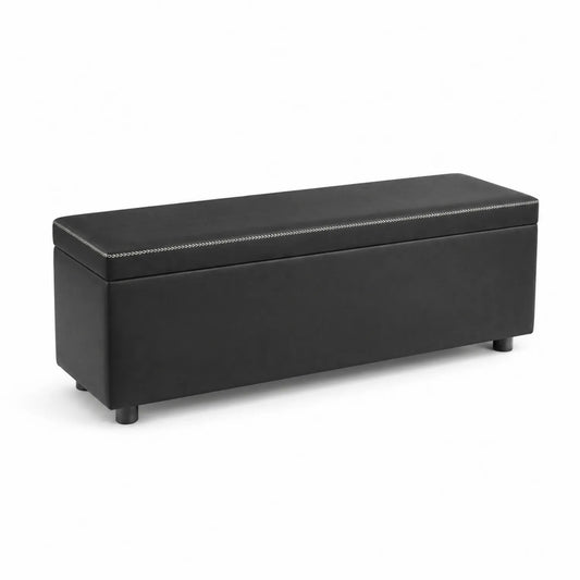 Banco de Almacenamiento de Cuero Sintético Negro 140cm