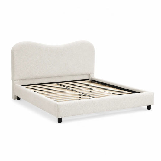 Cama doble con cabecero tapizado de poliéster Beige 200x150 cm