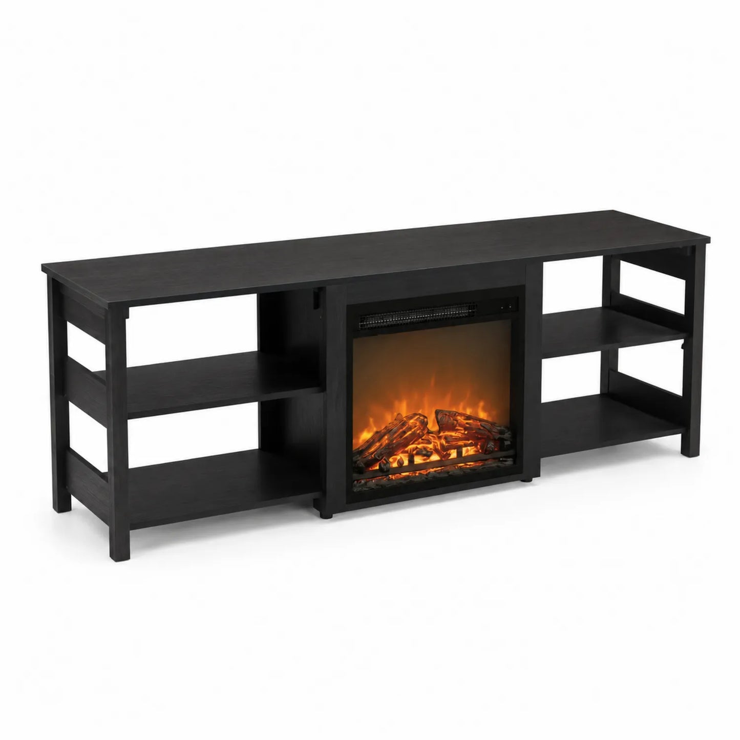 Mueble de TV con Chimenea Eléctrica de Madera Negro
