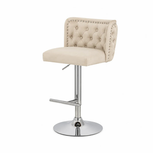 Taburete de bar de terciopelo Beige con base cromada