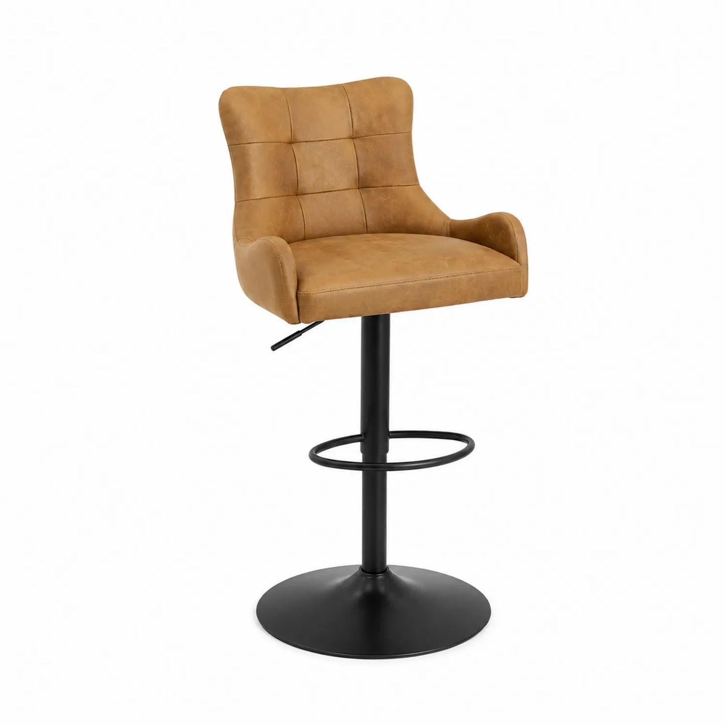 Taburete de bar ajustable de microfibra Marrón y estructura de metal Negro