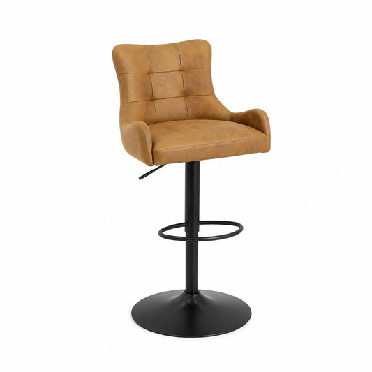 Taburete de bar ajustable de microfibra Marrón y estructura de metal Negro