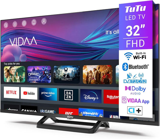 TuTu TUV32FN1B, TV'er, TV 32 tommer (80 cm), Full HD Smart TV drevet af VIDAA, Sort, 80 cm, Full HD, 45x1, 100 x 100 mm