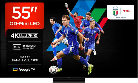 TCL 55Q7C 55-tommer, TV'er, QD- mini LED-tv, 4K HDR 2600, Smart TV understøttet af Google TV (Dolby Vision IQ, Sort, mini LED, 4K, 144Hz, QLED