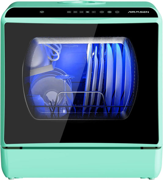 AIRMSEN, Bordopvaskemaskiner, Mini opvaskemaskine bordopvaskemaskine med 5 + 1 programmer 5L vandtank, 2 måder, Grøn, 5L, 26 cm, 5, 3 l, 0, 56 kW
