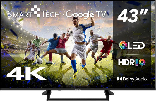 Smart Tech 43QG06V, Bærbare TV'er, QLED TV 43 tommer Google Smart TV 4K UHD opløsning, Sort, 06V, QLED, 4K, 108 cm