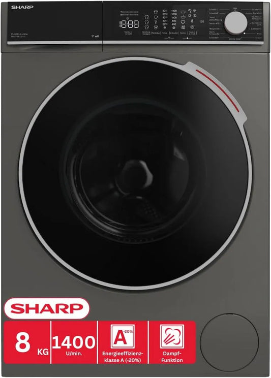 SHARP ES-WNFL814CADA-DE WNFL814CADA, Tilbehør til vaskemaskiner, vaskemaskine ES- - front loader 8 kg, energieffektivitet klasse A, 1400 rpm, Grå