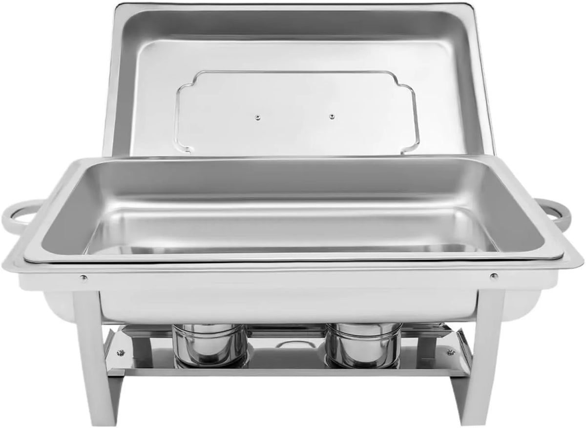 TRDEWR, Varmeplader og madvarmere, Chafing Dish Buffet sæt fremstillet af rustfrit stål, 9 L, Rektangulær mad varmer, Sølv, 31 cm