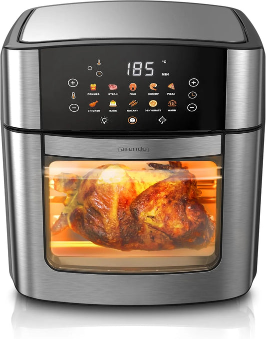 Arendo, Airfryere, Wlan Hot Air Fryer XXL 16 liter - Smart WiFi med App - Ekstra store 16 liter, Sort / sølv, 16 l, 1800 w, 24 cm, 37 cm