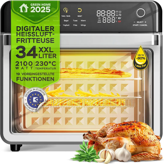 TurboTronic By Z-LINE 19in1, Miniovne, TurboTetron- Multi- Smart Furnace - Hot Air Furnace & Hot Air Fryer 2100W effekt, Sort / sølv, 2100W, 34L