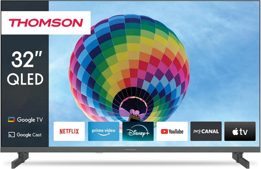 Thomson 32QG4S14, 32 inches (80cm) QLED Central Feet Google Smart TV, Wi- Fi, Dolby Audio, Sort, 32 inch, 80cm, QLED, 4K