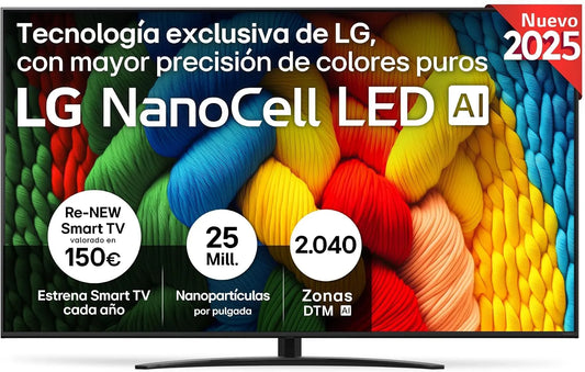 LG 75NANO81A6A 755NANO81A6A, Bærbare TV'er, 75 tommer 4K Ultra HD HDR D- LED NanoCell Smart TV, Sort, 4K, 60 Hz, 167, 8 cm, 102, 7 cm