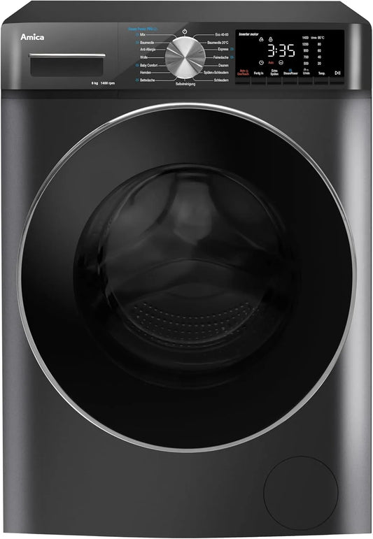 Amica, Vaskemaskiner, vaskemaskine 8 kg forlæsser BLDC Motor AquaStop Grey WA 484 085 G, Grå, 8 kg, 085 G