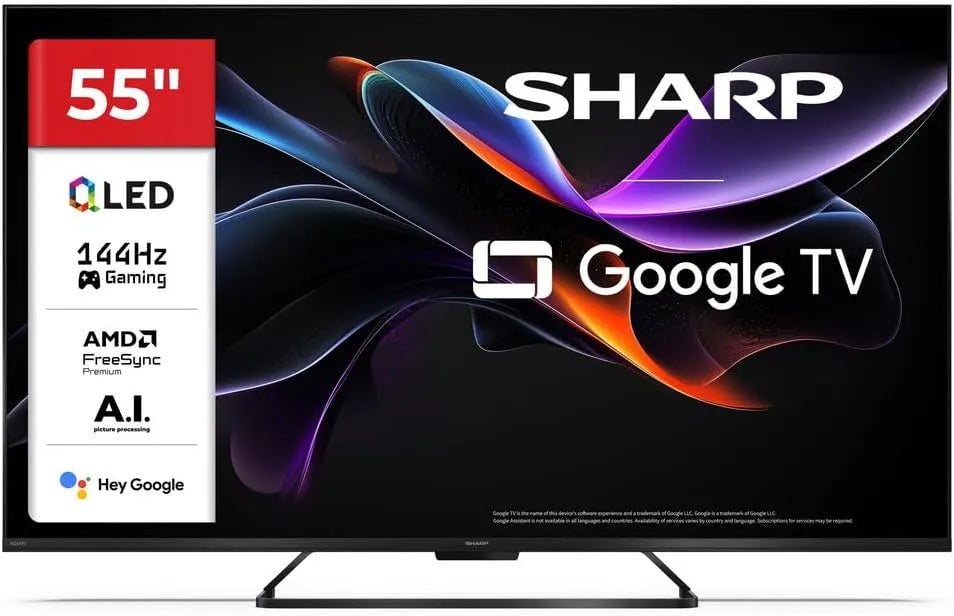 SHARP 55HR7265E, TV'er, 55 tommer 4K 144Hz QLED Gaming TVâ €™ med Google TV & VRR, Sort, 4K, 144Hz, QLED, 139 cm