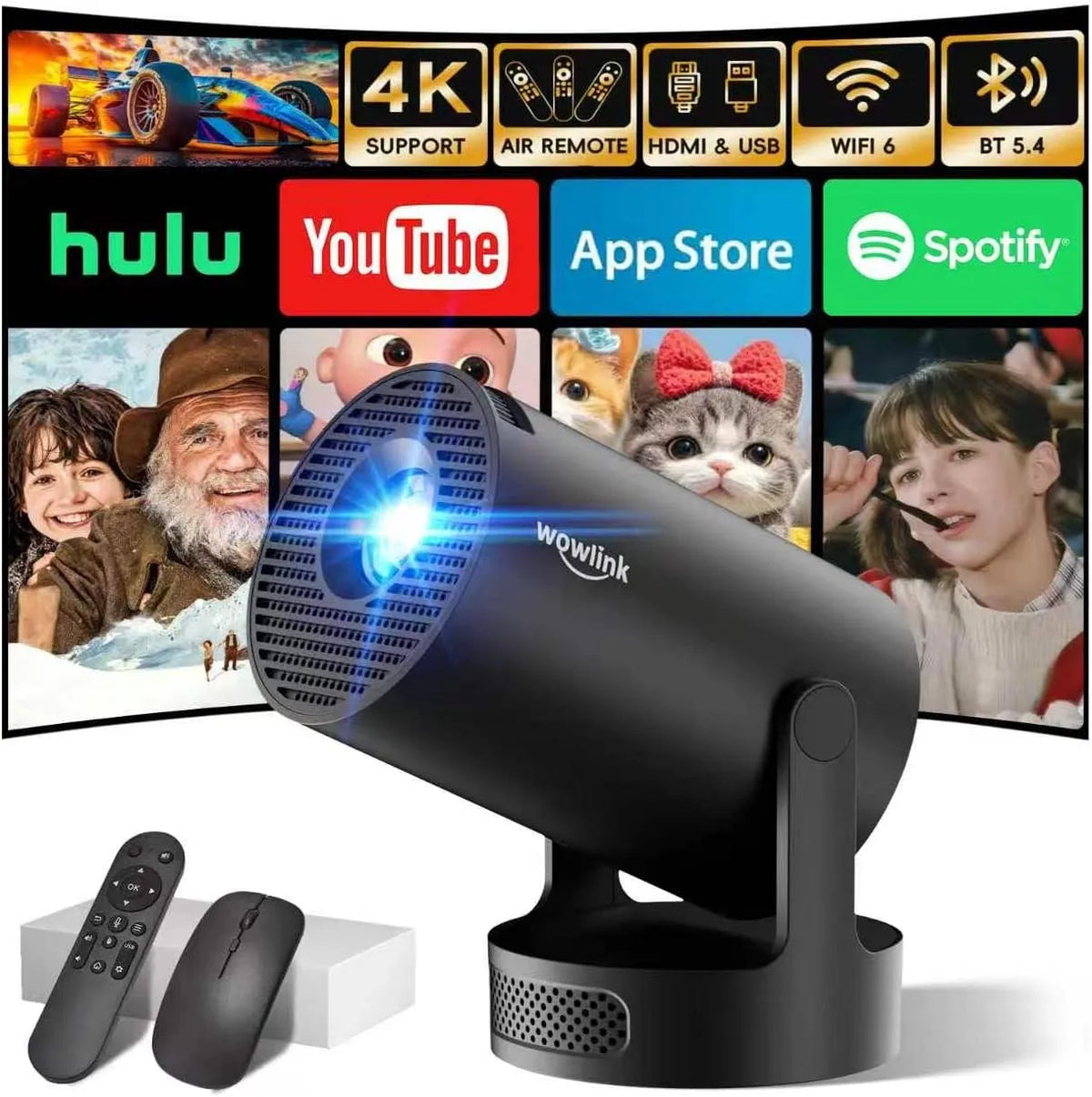 wowlink 1080P, Projektorer, Mini Beamer 4K Fuld HD 2026 Build- in Apps, Sort, 4K, 5 G, 2, 4 G