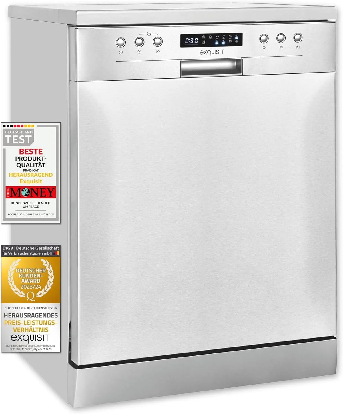 Exquisit GSP9414-030D GSP9414, Opvaskemaskiner, 60 cm, Udsøgt - 030D Inox opvaskemaskine - Fritstående opvaskemaskine 60 cm, Sølv, 44 dB