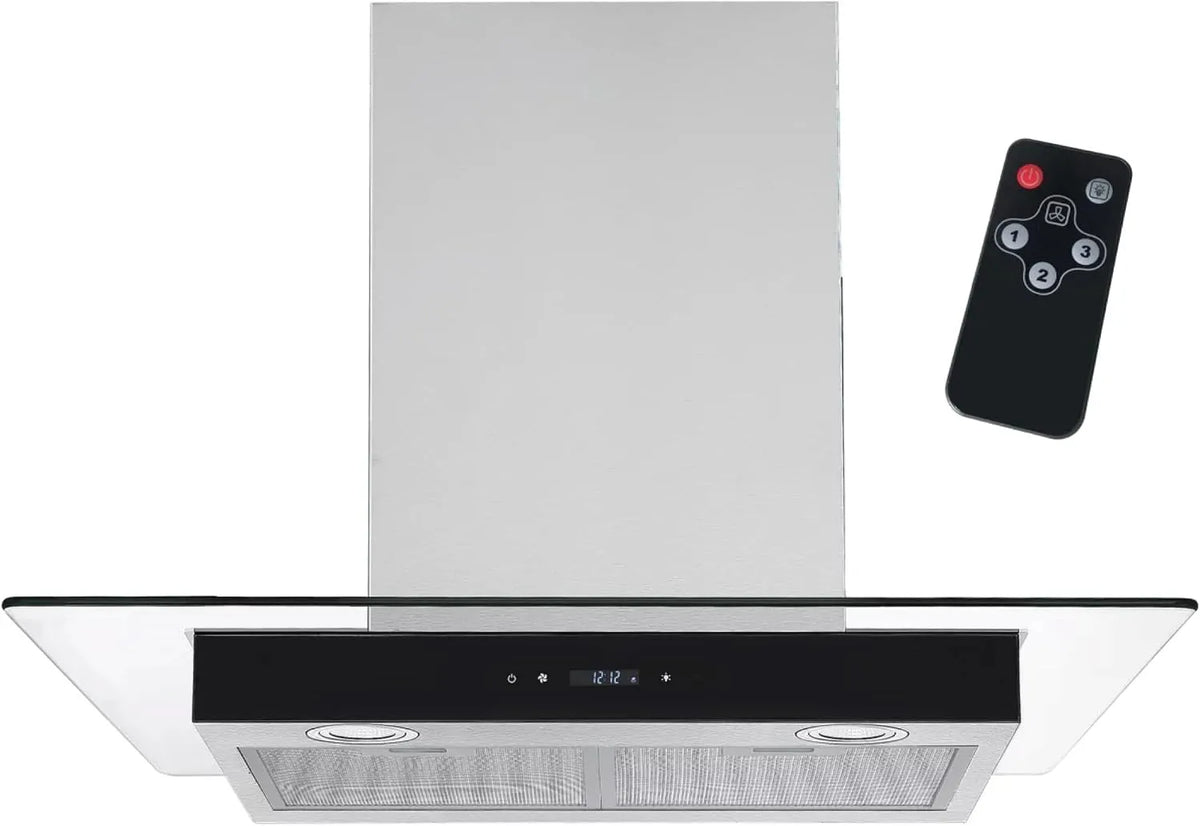 Syntrox Germany, Væghængte emhætter, Syntrox Tyskland rækkevidde hætte 60 cm flad, med touch skærm og fjernbetjening, Sort / sølv, 60 cm, 210 w
