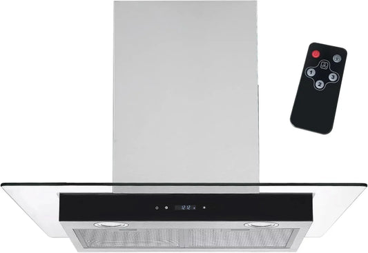 Syntrox Germany, Væghængte emhætter, Syntrox Tyskland rækkevidde hætte 60 cm flad, med touch skærm og fjernbetjening, Sort / sølv, 60 cm, 210 w
