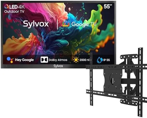 SYLVOX, TV'er, 55 tommer Udendørs TV, 4K UHD QLED Google Outdoor TV, 2000 Nits, Stemmesekretær, Sort, 4K, QLED, 55 V, 60 Hz